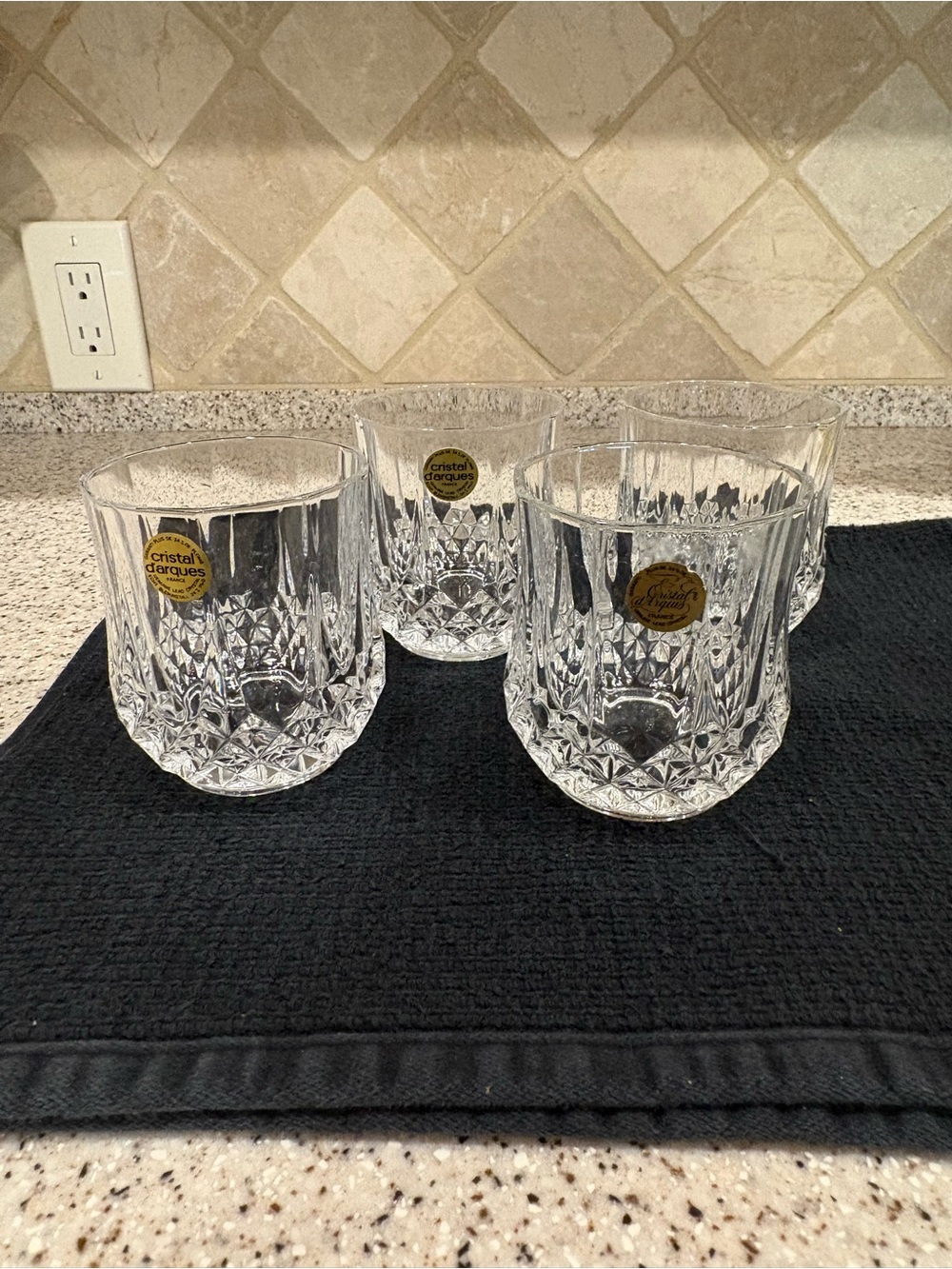 Cristal d'Arques Lead Crystal Whisky Glasses Set of 4 Diamond Cut Etched